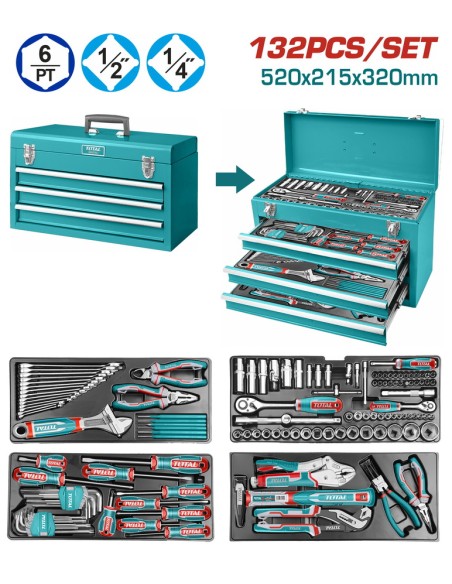 CAISSE METALLIQUE+132 OUTILS THPTCS71321 TOTAL| mano.tn | Tunisie