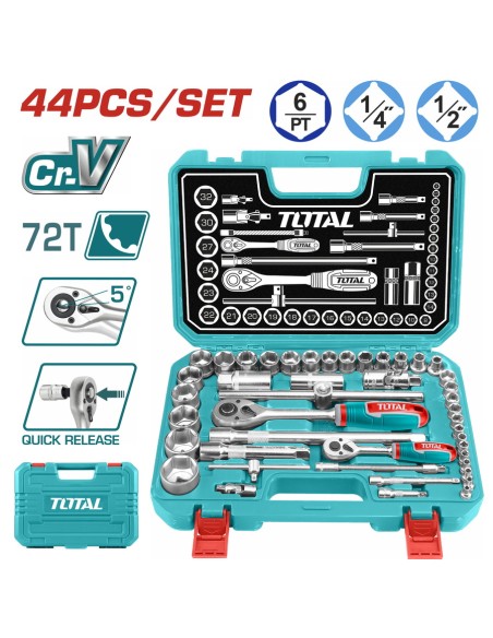 JEU CLES DOUILLES 1/4" ET 1/2" (44 PCS ) THT421441 TOTAL| mano.tn | Tunisie