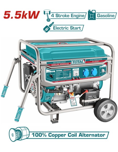 GROUPE ÉLECTROGÈNE GÉNÉRATEUR ESSENCE A BATTERIE 5500W TP155001 TOTAL| mano.tn | Tunisie