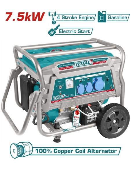 GROUPE ÉLECTROGÈNE GÉNÉRATEUR ESSENCE A BATTERIE 7500W TP175006 TOTAL| mano.tn | Tunisie