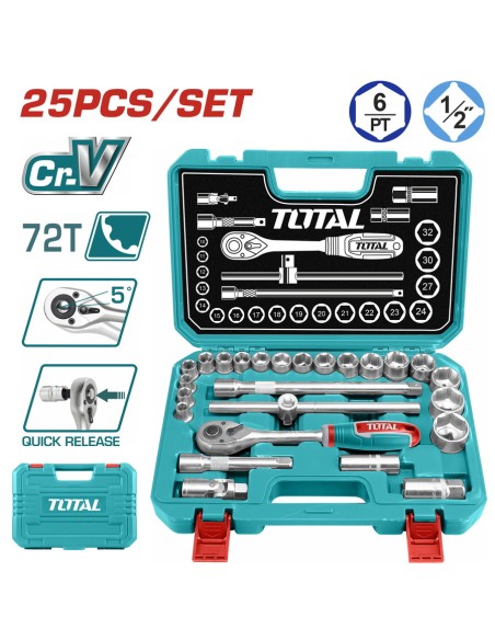 JEU CLES DOUILLES 25 PCS 1/2 THT121251 TOTAL| mano.tn | Tunisie