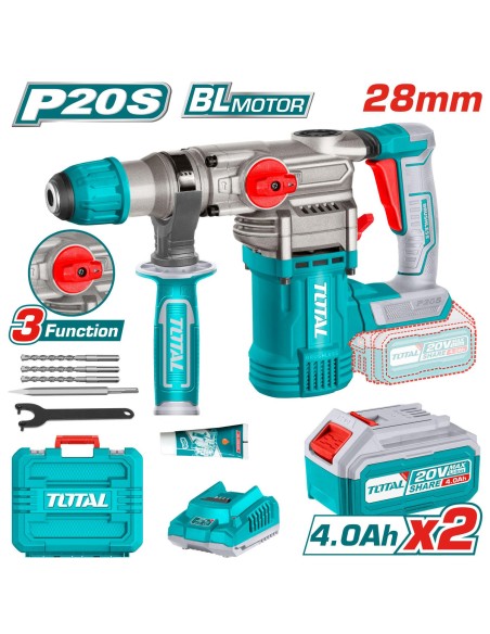 MARTEAU PERFORATEUR AVEC BATTERIE 20V 28MM SDS PLUS TRHLI202882 TOTAL| mano.tn | Tunisie