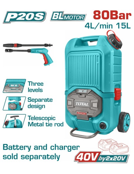 NETTOYEUR LAVEUR HAUTE PRESSION A BATTERIE TPWLI4006 TOTAL| mano.tn | Tunisie