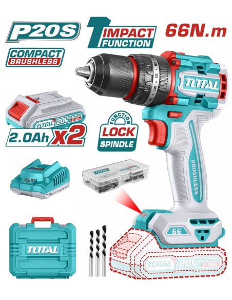 VISSEUSE DOUBLE BATTERIE SANS BALAIS 20V TIDLI20668 TOTAL| mano.tn | Tunisie