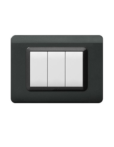 PLAQUE TECHNOPOLYMERE 44 RECTANGULAIRE GRIS FONCÉ METALLISÉ 3 MODULES| mano.tn | Tunisie
