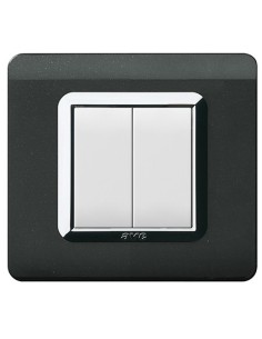 PLAQUE TECHNOPOLYMERE 44 CARRÉE NOIR ABSOLU AVEC CADRE CHROME 2 MODULES| mano.tn | Tunisie