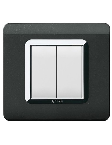 PLAQUE TECHNOPOLYMERE 44 CARRÉE NOIR ABSOLU AVEC CADRE CHROME 2 MODULES| mano.tn | Tunisie