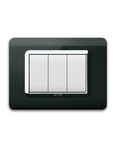 PLAQUE TECHNOPOLYMERE 44 RECTANGULAIRE NOIR ABSOLU AVEC CADRE CHROME 3 MODULES| mano.tn | Tunisie