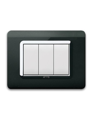 PLAQUE TECHNOPOLYMERE 44 RECTANGULAIRE NOIR ABSOLU AVEC CADRE CHROME 3 MODULES| mano.tn | Tunisie
