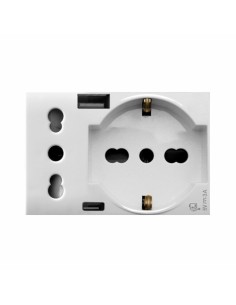 PRISE SCHUKO 2P+T + PRISE 2P 16A + CHARGEUR USB TYPE A&C 3MODULES DOMUS 44| mano.tn | Tunisie