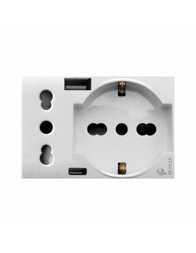 PRISE SCHUKO 2P+T + PRISE 2P 16A + CHARGEUR USB TYPE A&C 3MODULES DOMUS 44| mano.tn | Tunisie