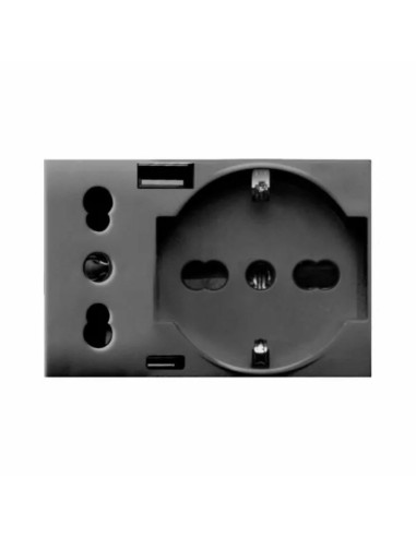 PRISE SCHUKO 2P+T + PRISE 2P 16A + CHARGEUR USB TYPE A&C 3MODULES TEKLA 44| mano.tn | Tunisie