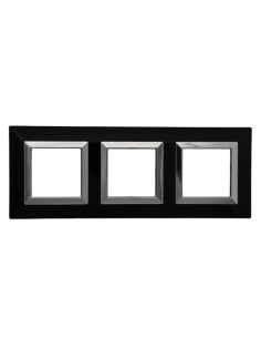PLAQUE CUBICA 44 CARRÉE NOIR AVEC CADRE CHROMÉ 2+2+2 MODULES| mano.tn | Tunisie