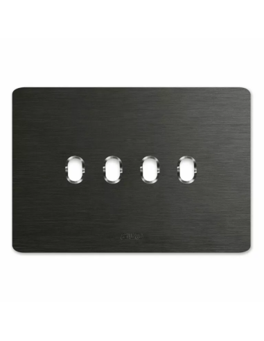 PLAQUE NEW STYLE 44 RECTANGULAIRE ALUMUNIUM ANTHRACITE BROSSÉ 4 MODULES 4 COMMANDES| mano.tn | Tunisie