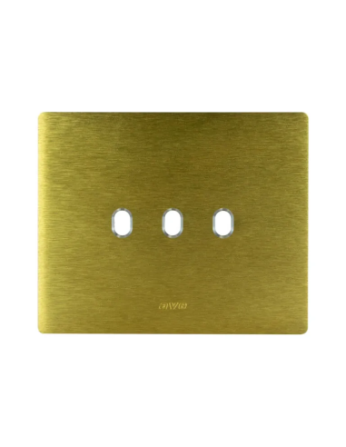 PLAQUE NEW STYLE 44 RECTANGULAIRE ALUMUNIUM COULEUR OR BROSSÉ 3 MODULES 3 COMMANDES| mano.tn | Tunisie