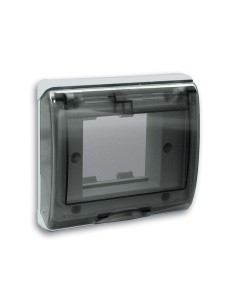PLAQUE ETANCHE ENCASTREE CARREE 2 MODULES S45 COUVERCLE RIGIDE FUME| mano.tn | Tunisie