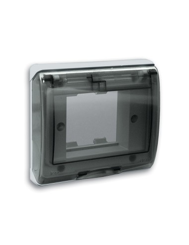 PLAQUE ETANCHE ENCASTREE CARREE 2 MODULES S45 COUVERCLE RIGIDE FUME| mano.tn | Tunisie