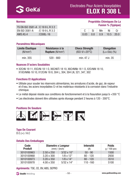 Electrode ELOX R 308 L - D3.2 x 300 / 4.5KG| mano.tn | Tunisie