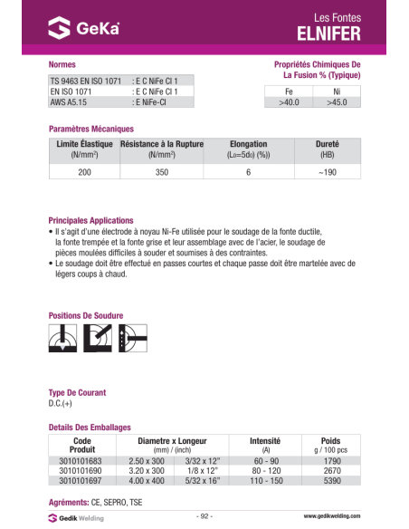 Electrode Fonte - ELNIFER - D3.2 x 300 / 1KG| mano.tn | Tunisie