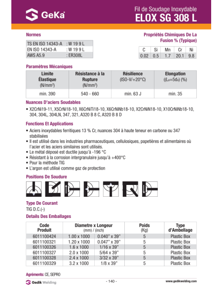 Electrode ELOX SG 308 L - D2.00 x 1000 / 5KG| mano.tn | Tunisie