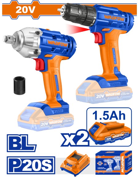 KIT BOULONNEUSE+VISSEUSE 20V WADFOW| mano.tn | Tunisie