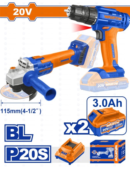 KIT MEULE 115+VISSEUSE 20V WADFOW| mano.tn | Tunisie