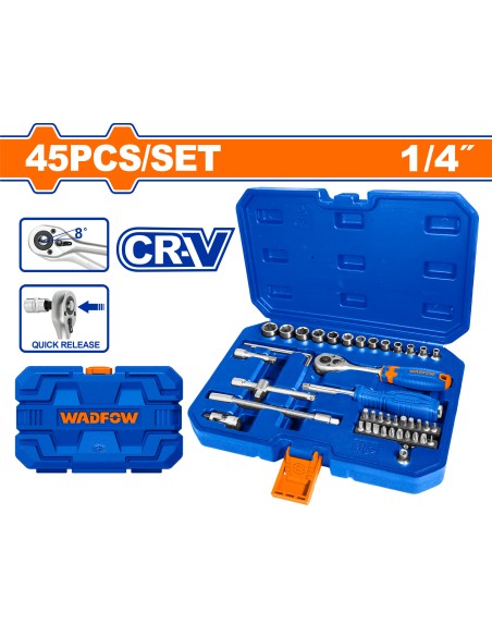 JEU 45 CLE CLIQUET 1/4" CR-V WST4D45 WADFOW| mano.tn | Tunisie
