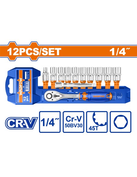 JEU 12 CLE CLIQUET 1/4"CR-V WST4212 WADFOW| mano.tn | Tunisie