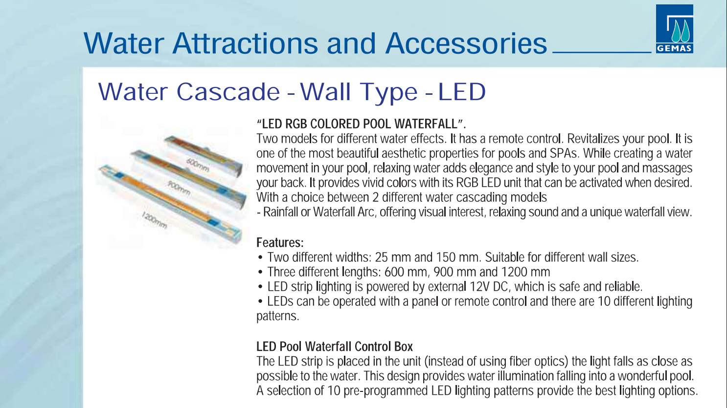 CASCADE PISCINE LED RGB GEMAS