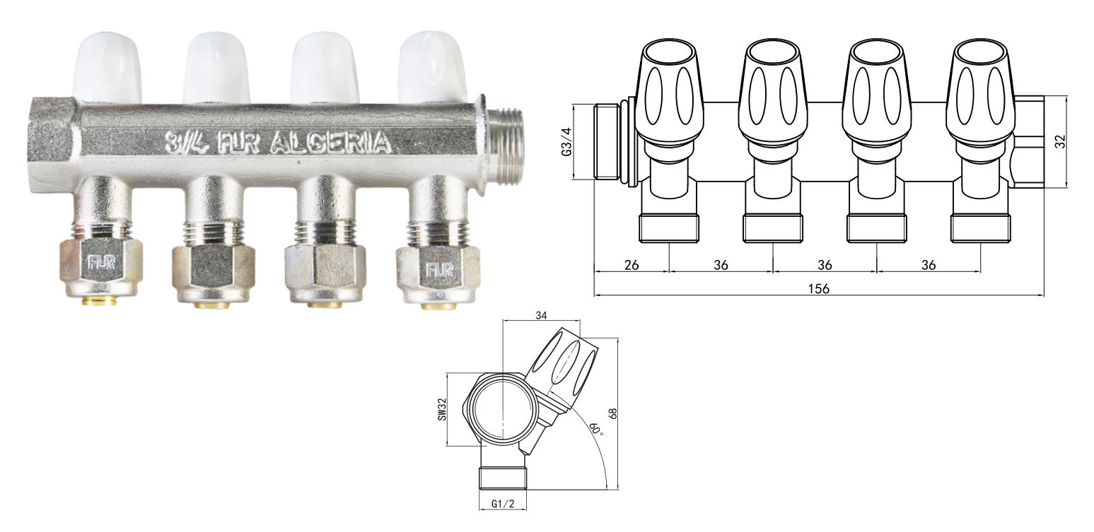 Collecteur Incliné 4 Voies 3/4" FLR