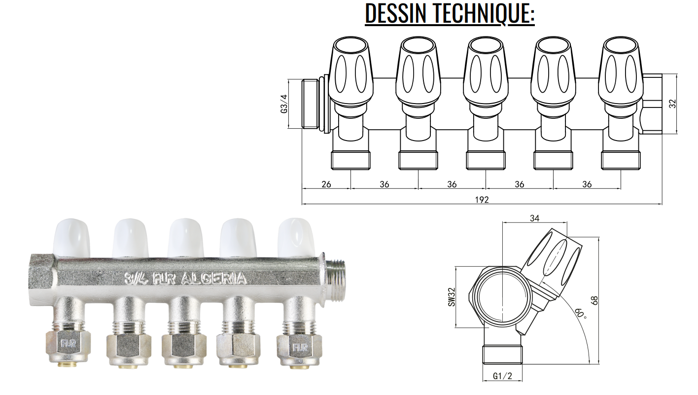 COLLECTEUR INCLINE 5 VOIES 3/4 FLR